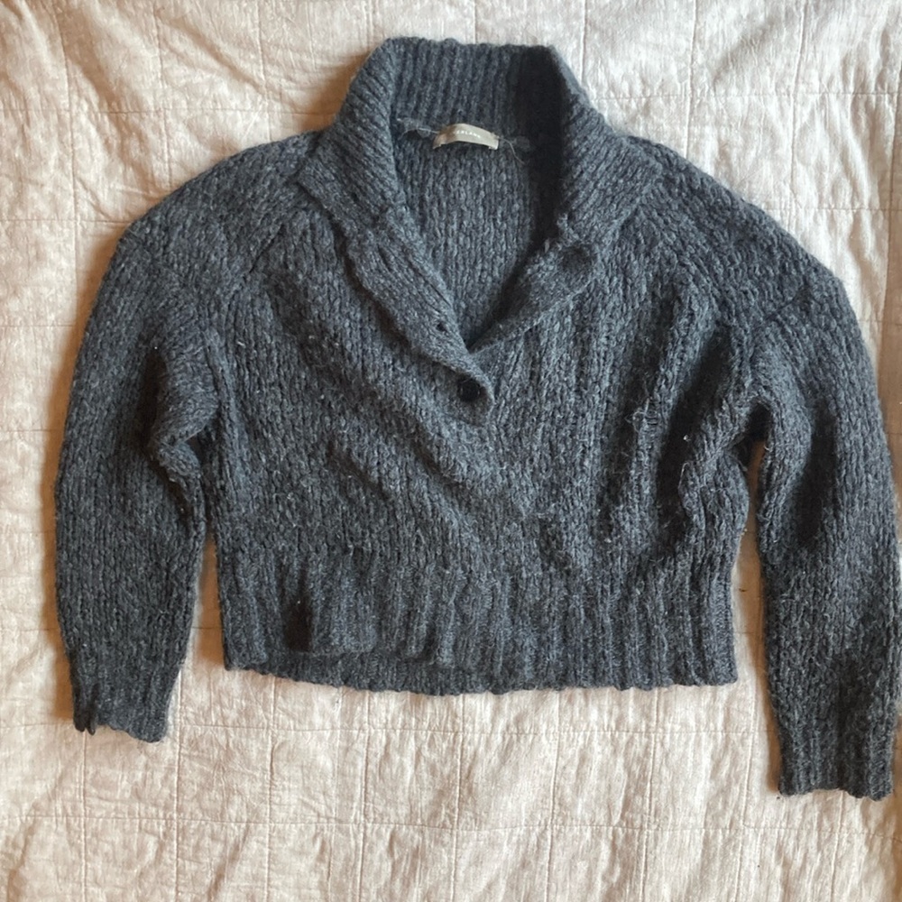Everlane Gray Cropped Collared Sweater with Chunky Knit